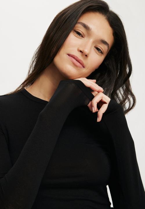 Cotton On - Sheer layer crew long sleeve - black