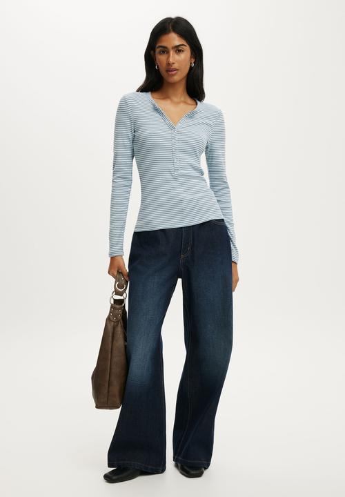 Cotton On - Blake henley long sleeve - lisa stripe iced marine/twilight