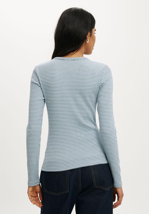 Cotton On - Blake henley long sleeve - lisa stripe iced marine/twilight