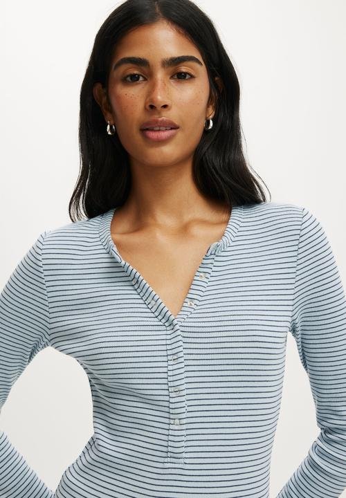 Cotton On - Blake henley long sleeve - lisa stripe iced marine/twilight
