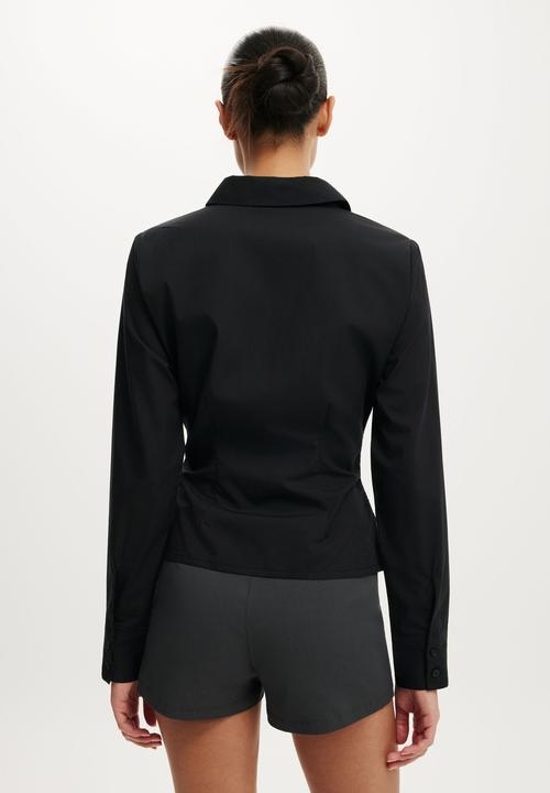 Cotton On - Peyton gathered long sleeve shirt - black