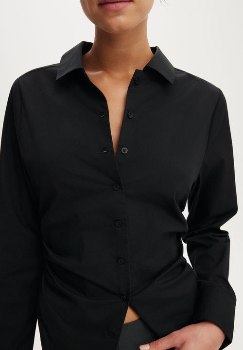 Cotton On - Peyton gathered long sleeve shirt - black