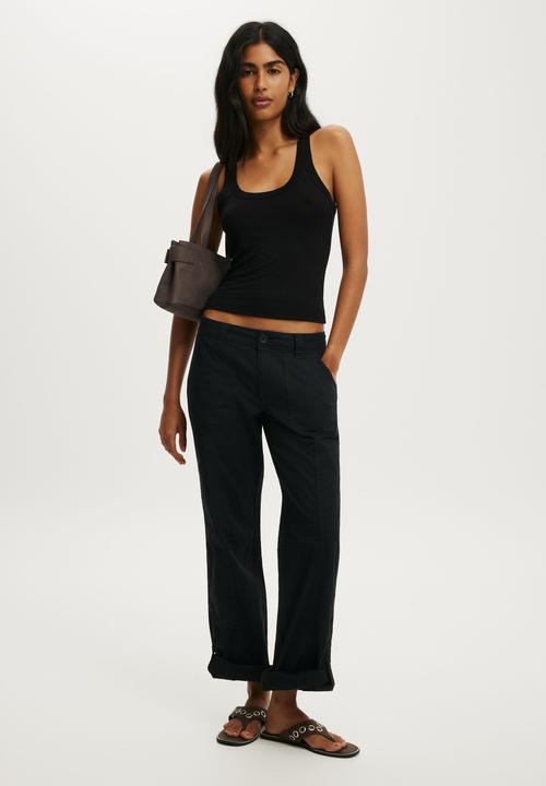 Cotton On - Sheer layer scoop tank - black