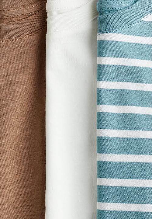 H&M - 3-Pack cotton T-shirts - light turquoise/striped