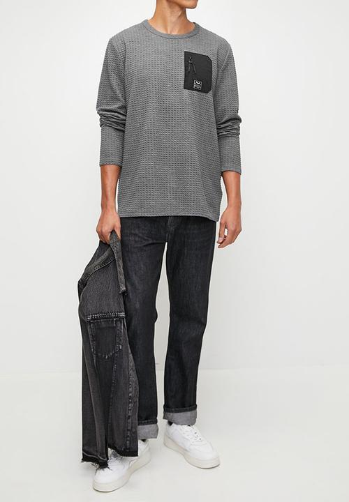 Brave Soul - Waffle Long tops- grey marl