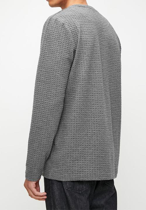 Brave Soul - Waffle Long tops- grey marl