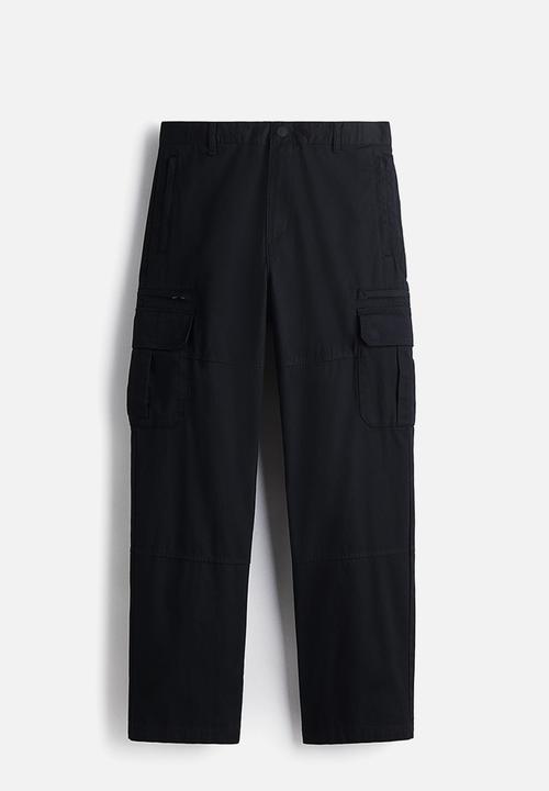H&M - Regular fit twill cargo trousers - black