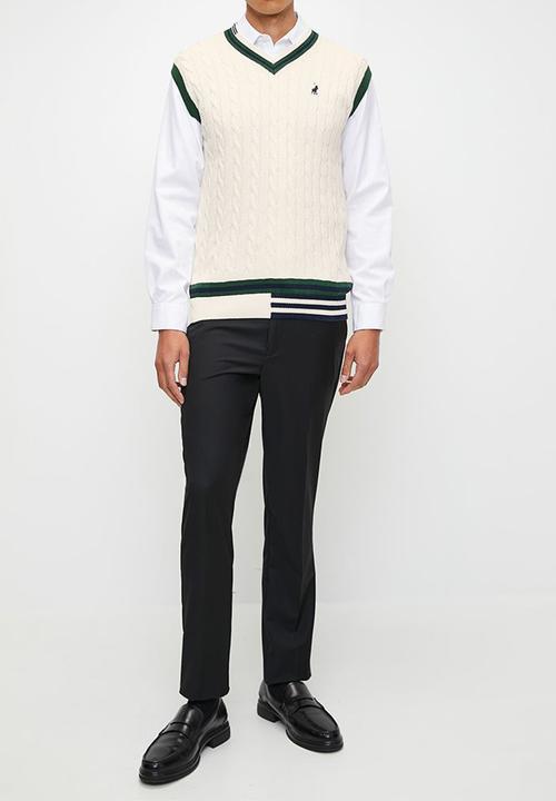 POLO - Mens Sl Cable V Neck Knitwear - Off White