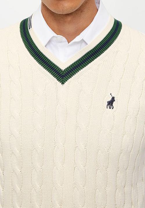 POLO - Mens Sl Cable V Neck Knitwear - Off White