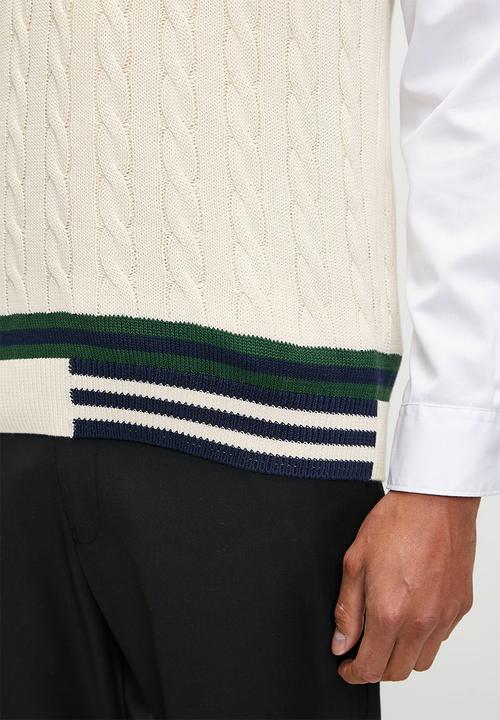 POLO - Mens Sl Cable V Neck Knitwear - Off White
