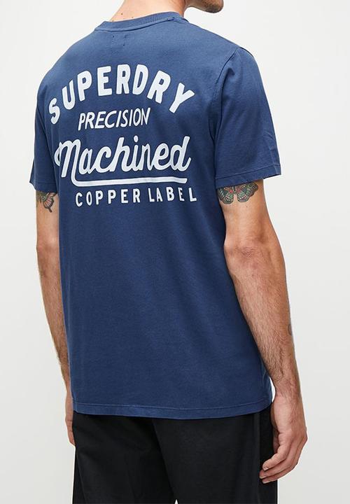 Superdry. - Copper label chest graphic tee - pilot mid blue