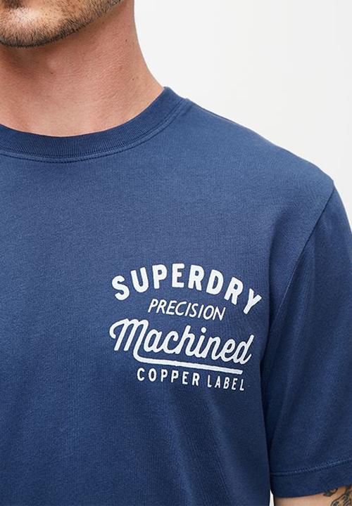 Superdry. - Copper label chest graphic tee - pilot mid blue