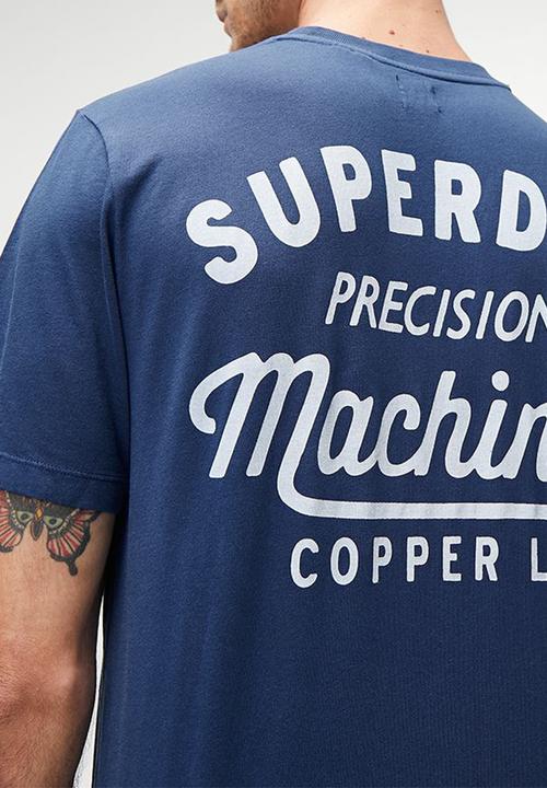 Superdry. - Copper label chest graphic tee - pilot mid blue