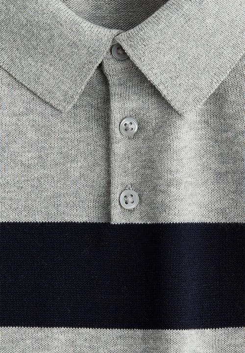 H&M - Cotton-knit polo shirt - grey marl/black