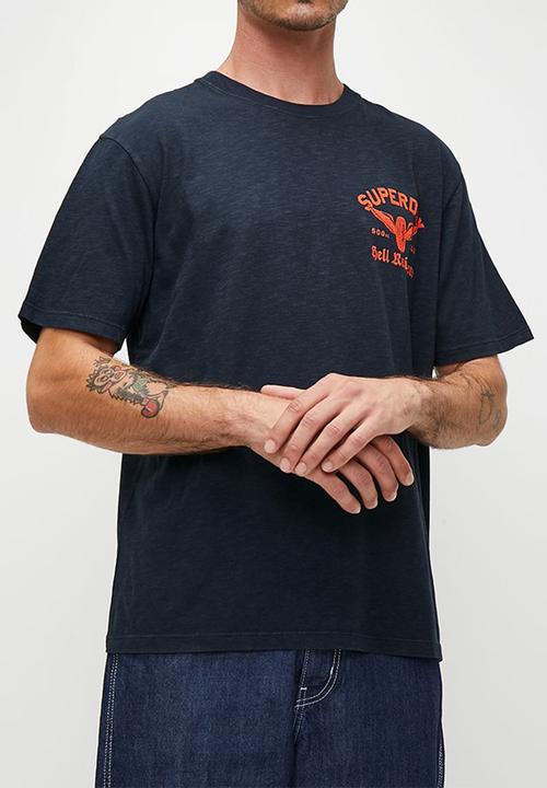 Superdry. - Lo-fi biker graphic loose tee - eclipse navy slub