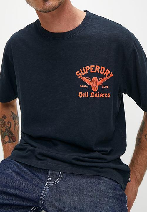 Superdry. - Lo-fi biker graphic loose tee - eclipse navy slub
