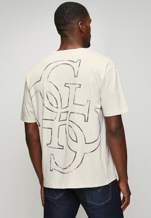 GUESS - Short sleeve Bsc Dstrssd Quattro G Tee - Light Oatmeal Heather M11