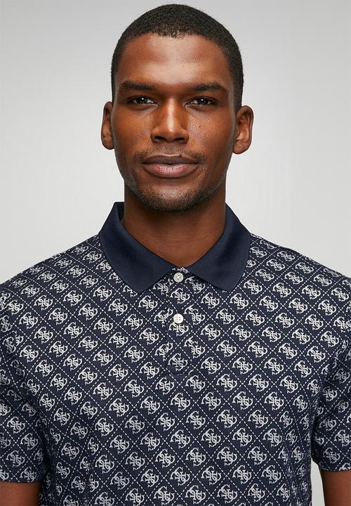 GUESS - Short sleeve G Jacquard Polo - 4G Allover Dark Blue