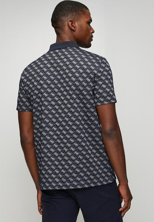 GUESS - Short sleeve G Jacquard Polo - 4G Allover Dark Blue