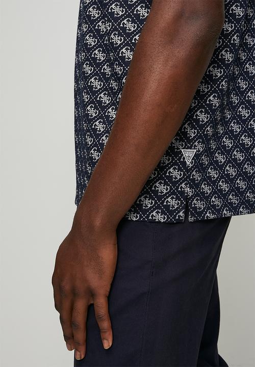 GUESS - Short sleeve G Jacquard Polo - 4G Allover Dark Blue