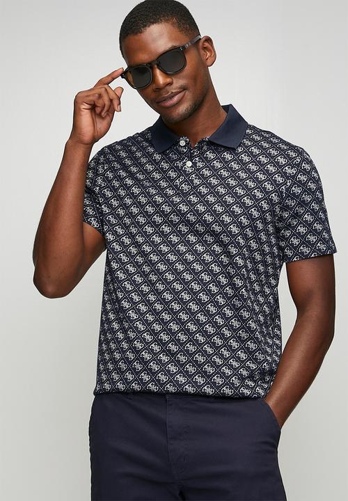 GUESS - Short sleeve G Jacquard Polo - 4G Allover Dark Blue