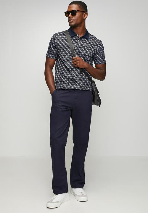GUESS - Short sleeve G Jacquard Polo - 4G Allover Dark Blue