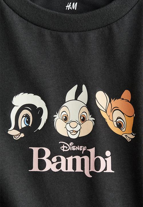 H&M - Printed cotton T-shirt - dark grey bambi