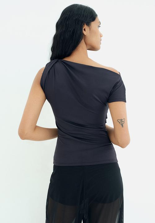 H&M - Draped one-shoulder top - black