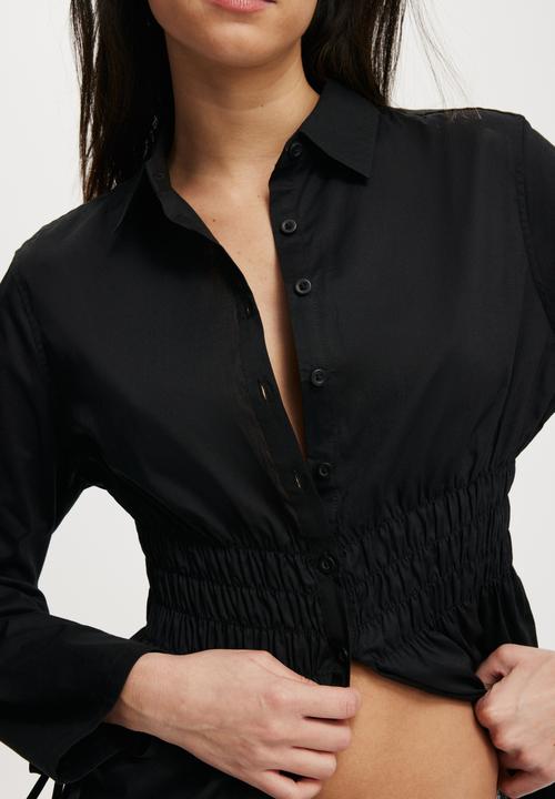 Cotton On - Gathered long sleeve shirt - black
