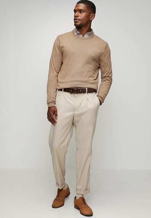 POLO - Luke Essential Cotton Crew Long Sleeve Knitwear  - Brown
