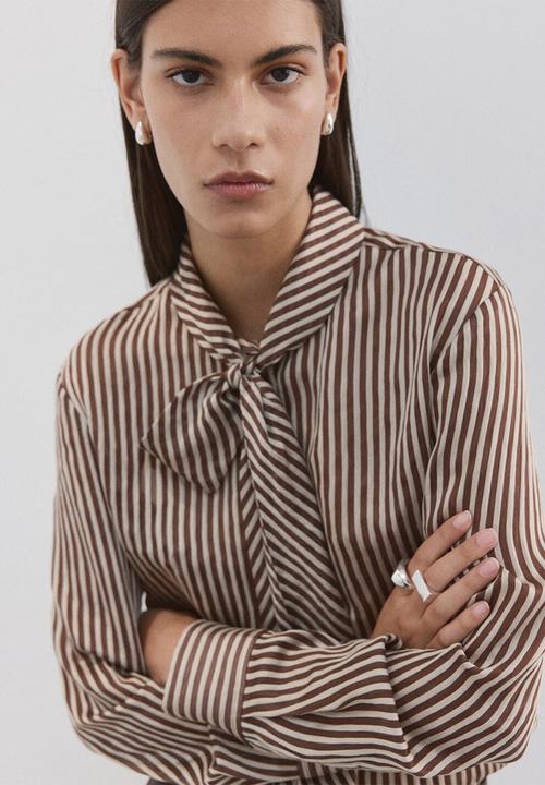 MANGO - Blouse corbat- brown