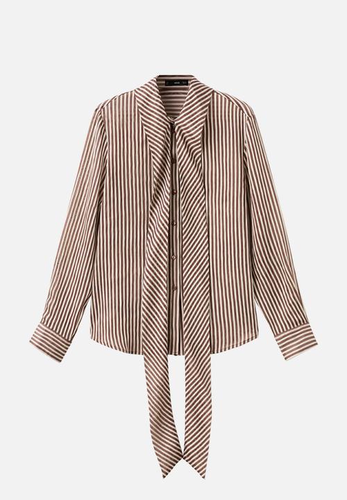 MANGO - Blouse corbat- brown