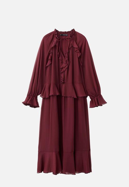 MANGO - Dress cherry- dark red
