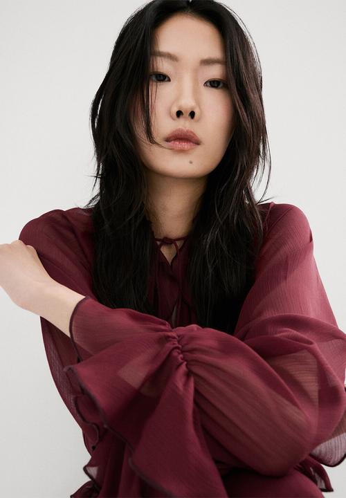 MANGO - Dress cherry- dark red