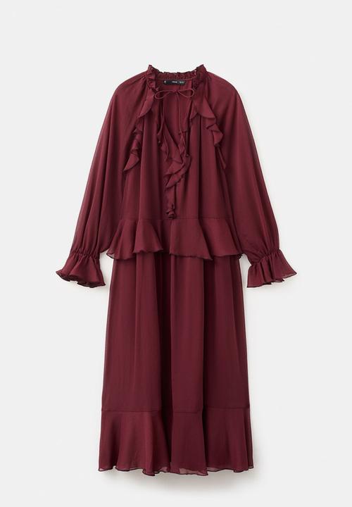 MANGO - Dress cherry- dark red