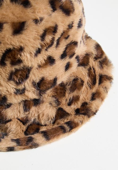 Tessa Design - Briar Leopard Print Fluffy Bucket Hat - Brown