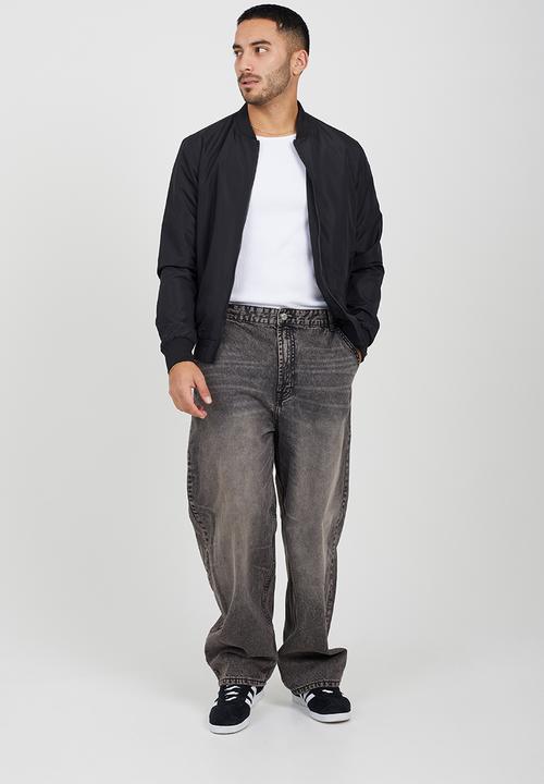 Brave Soul - 50D Bomber Jacket With Ribbed Hem - Black