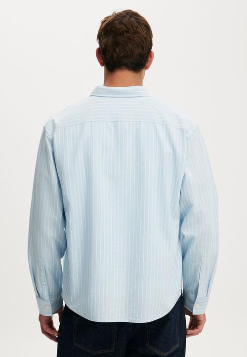 Cotton On - Bedford long sleeve shirt - sky stripe emb