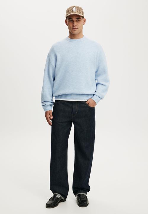 Cotton On - Box Fit Fuzzy Crew Knit - Blue Marle