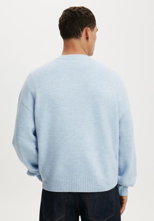 Cotton On - Box Fit Fuzzy Crew Knit - Blue Marle