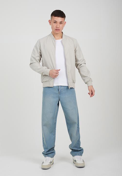 Brave Soul - 50D Bomber Jacket With Ribbed Hem  - Stone