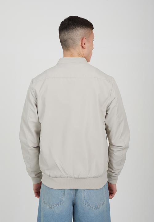 Brave Soul - 50D Bomber Jacket With Ribbed Hem  - Stone