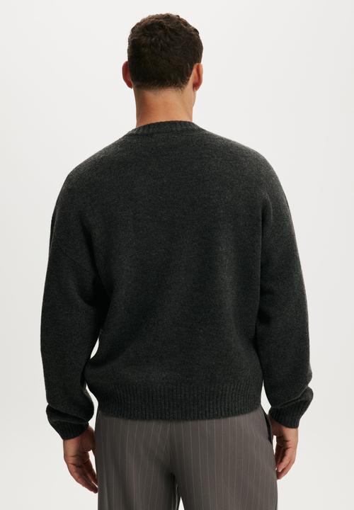 Cotton On - Box Fit Fuzzy Crew Knit - Charcoal Marle