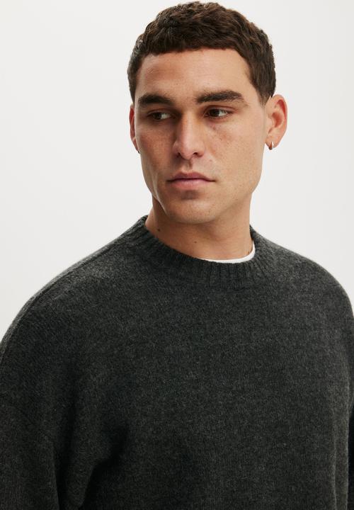 Cotton On - Box Fit Fuzzy Crew Knit - Charcoal Marle
