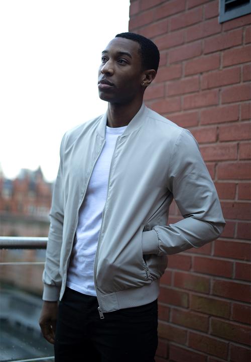 Brave Soul - 50D Bomber Jacket With Ribbed Hem  - Stone