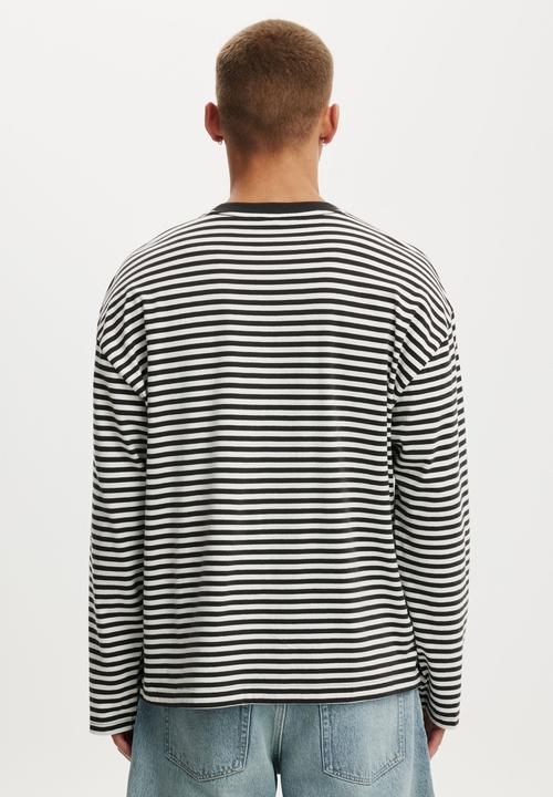 Cotton On - Cropped fit long sleeve - vintage white / washed black stripe
