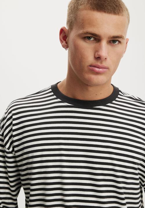 Cotton On - Cropped fit long sleeve - vintage white / washed black stripe