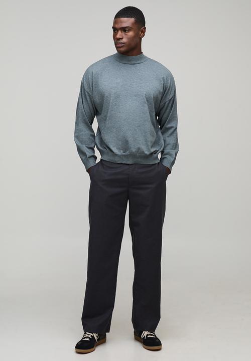 boohooMAN - Relaxed Mock Neck Knitted Jumper - Charcoal