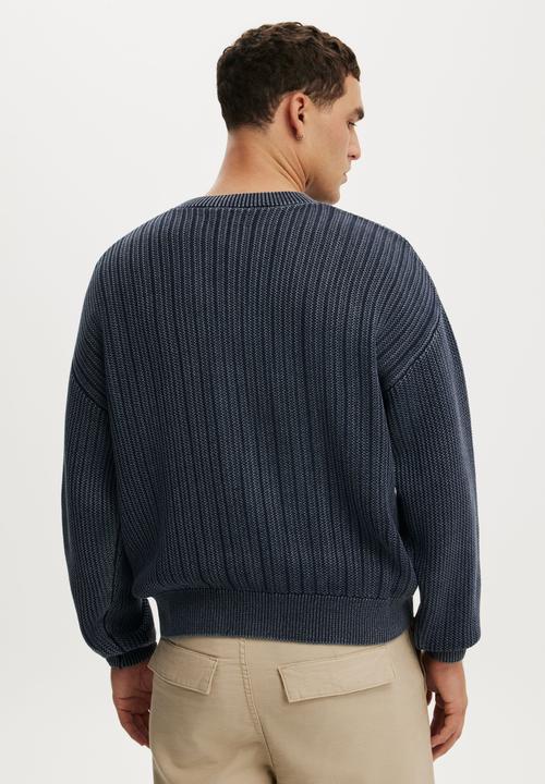 Cotton On - Box Fit Crew Knit - Washed Navy