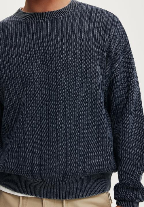 Cotton On - Box Fit Crew Knit - Washed Navy